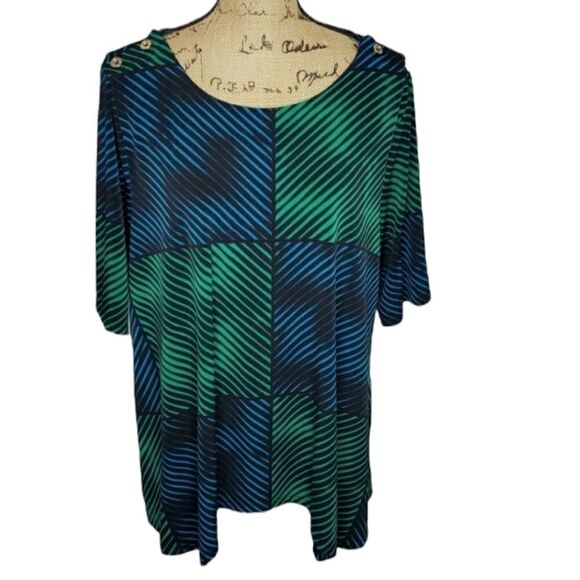 Vintage Tops - Vintage 90's Geometric Blue Green Flowy Shirt